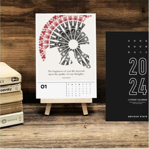 Obvious State 12 Month Desktop  Literary Calendar with Wooden Easel